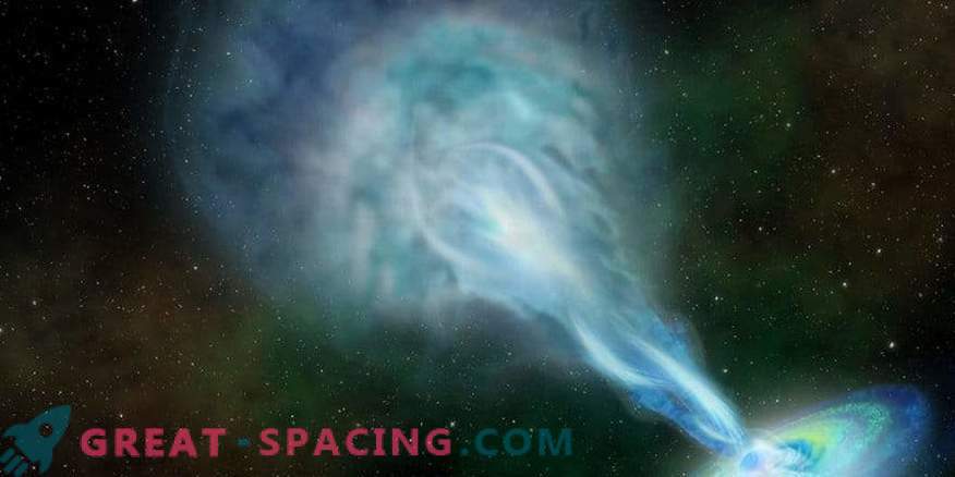 O quasar de expelir plasma ilumina o universo jovem